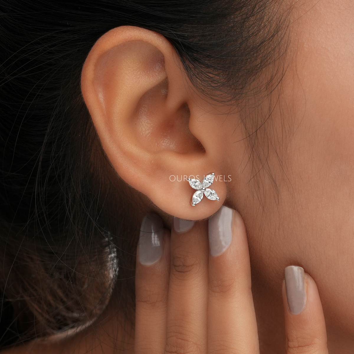 Marquise Cut Flower Diamond Stud Earrings Earring