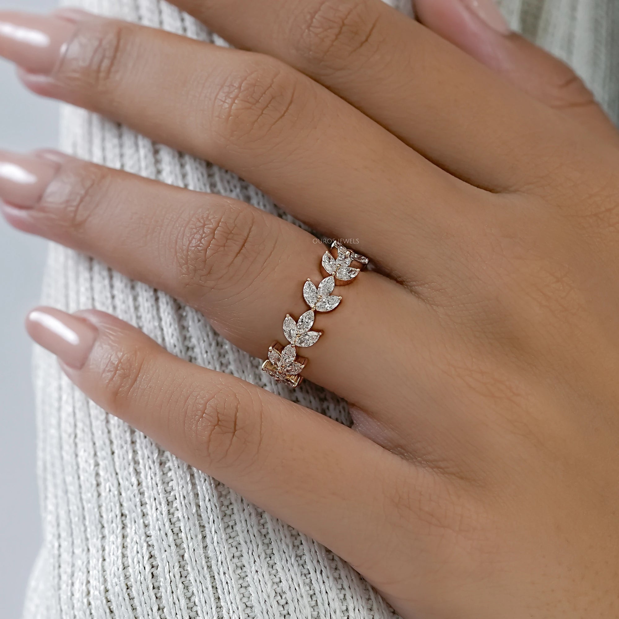 Marquise Diamond Leaf Pattern Eternity Band