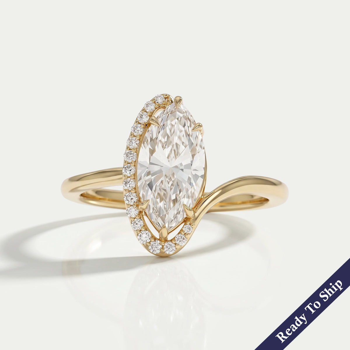 Marquise Lab Diamond Half Halo Bypass Ring