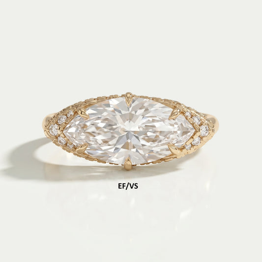 East West Marquise Lab Diamond Hidden Halo Ring Ring