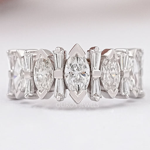 Marquise And Tapered Baguette Diamond Half Eternity Band Ring
