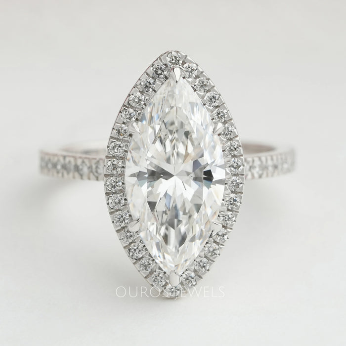 Marquise Cut Halo Lab Grown Diamond Engagement Ring