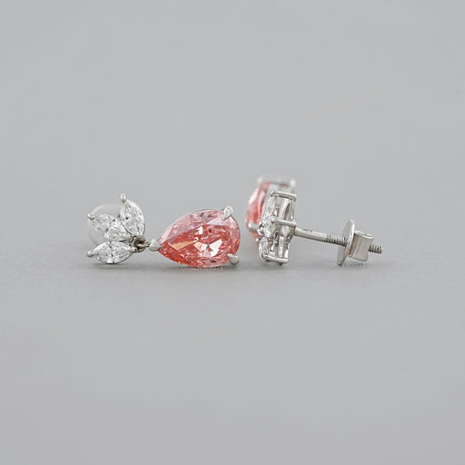 Fancy Pink Pear And Marquise Diamond Drop Earrings Earrings