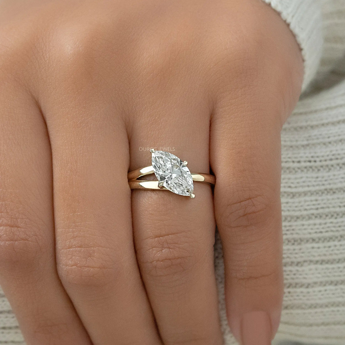 Marquise Cut Lab Diamond Split Solitaire Ring Ring