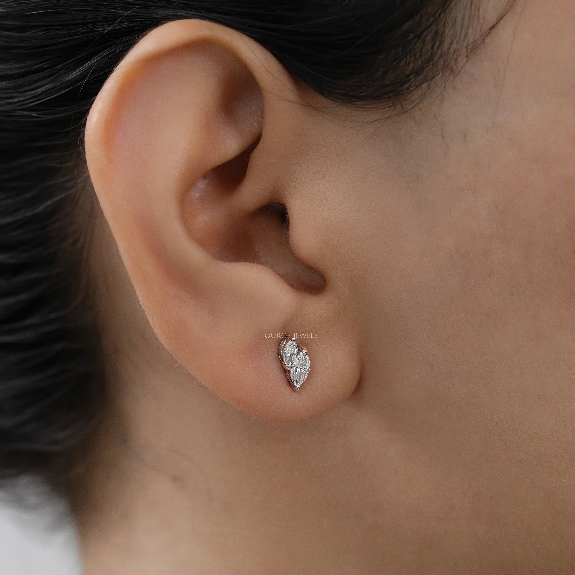 Two Stone Marquise Lab Diamond Stud Earrings