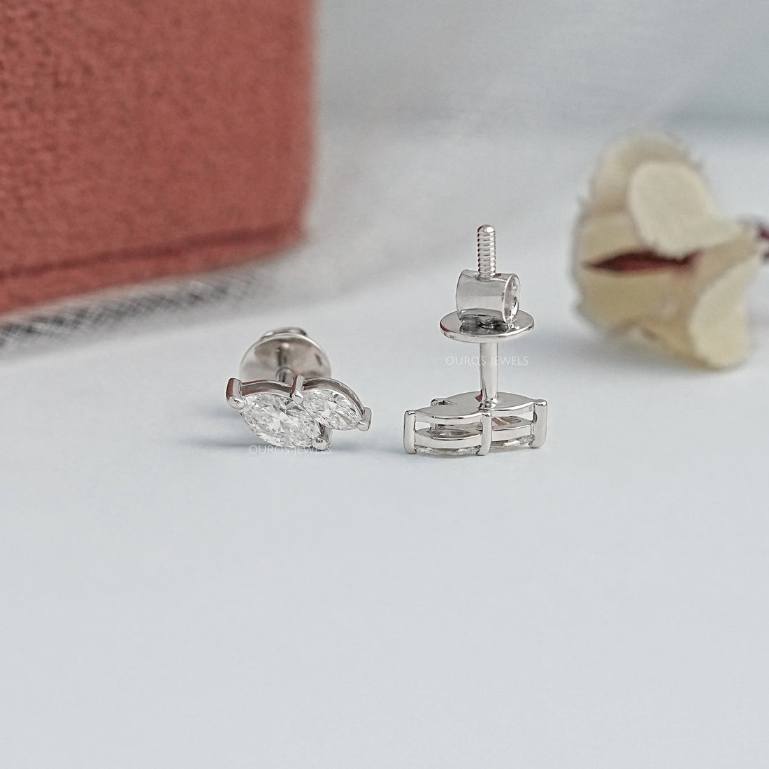 Two Stone Marquise Lab Diamond Stud Earrings