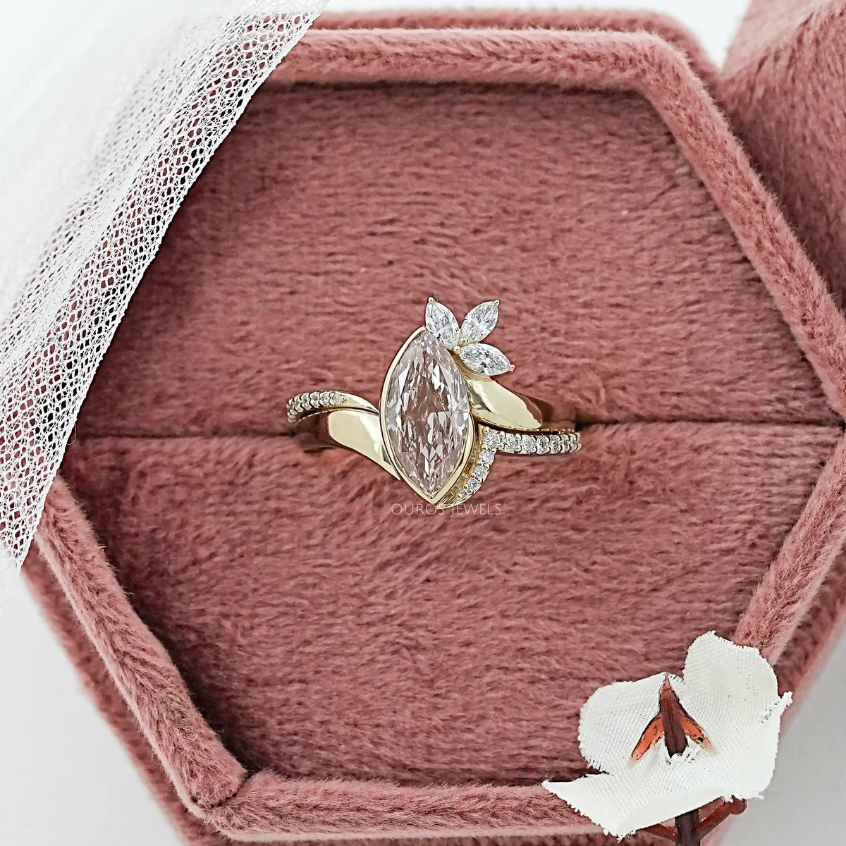 Fancy Vivid Pink Marquise Diamond Accent Bypass Ring
