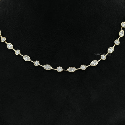 Bezel Set Old Mine Marquise Diamond Necklace Necklaces