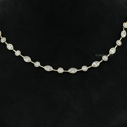 Bezel Set Old Mine Marquise Diamond Necklace Necklaces