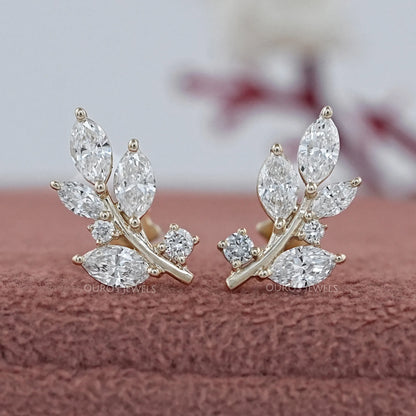 Marquise And Round Lab Diamond Leaf Earrings Earrings