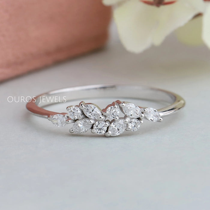 Marquise And Round Cut Lab Grown Diamond Dainty Ring Rings