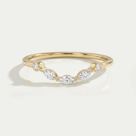 Round And Marquise Diamond Curved Wedding Band