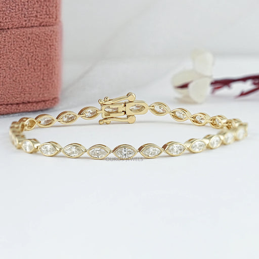 Marquise Cut Lab Diamond White Gold Tennis Bracelet Bezel Set Bracelet