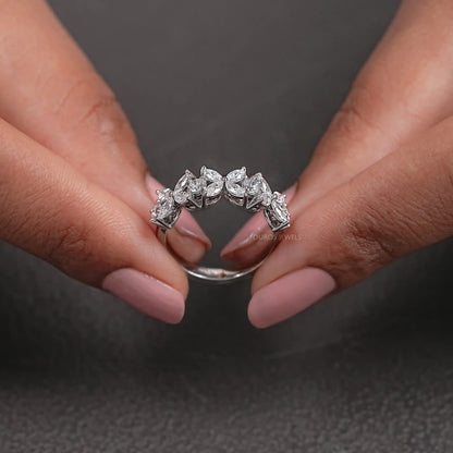 Marquise And Round Diamond Flower Wedding Band