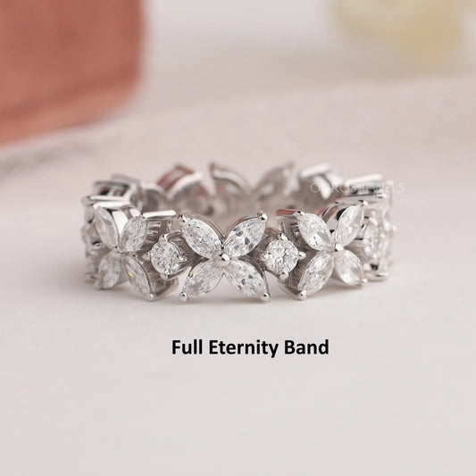 Marquise And Round Diamond Flower Wedding Band