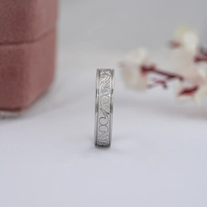 Scroll Engraved Wedding Men's Bands Rings