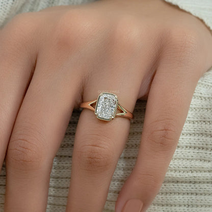 Crushed Cushion Cut Milgrain Bezel Solitaire Ring Ring