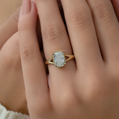 Crushed Cushion Cut Milgrain Bezel Solitaire Ring Ring