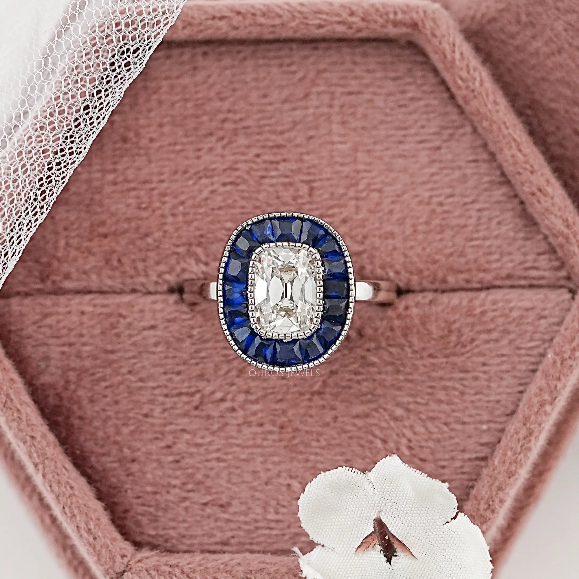 Old Mine Cushion Cut Halo Gemstone Engagement Ring Rings