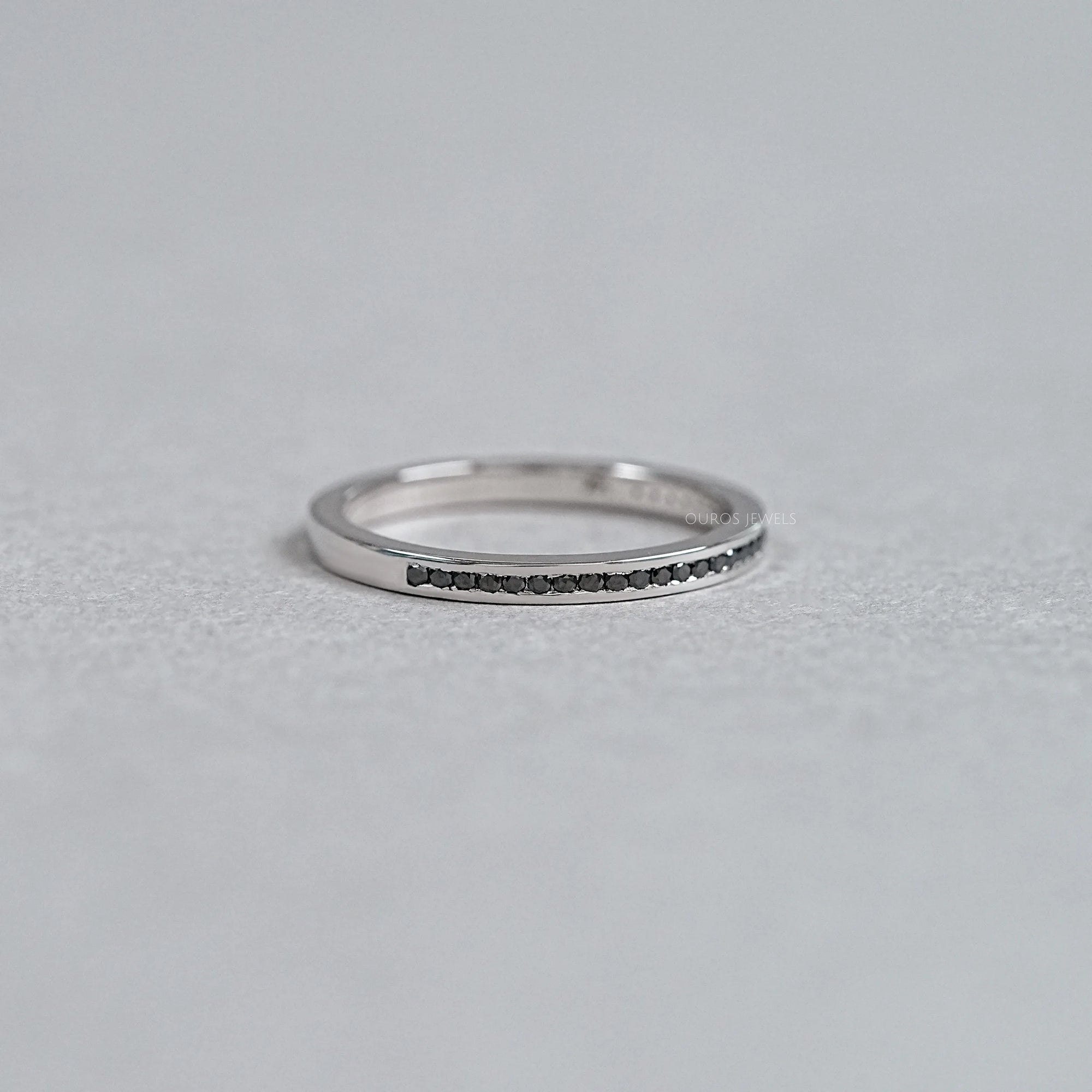 Black Round Lab Diamond channel Set Half Eternity Ring Rings