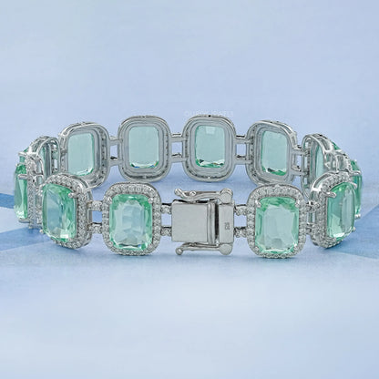 Mint Green Elongated Cushion Gemstone Halo Bracelet