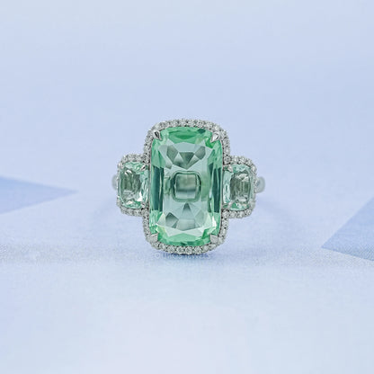 Trilogy Mint Green Cushion Gemstone Halo Ring