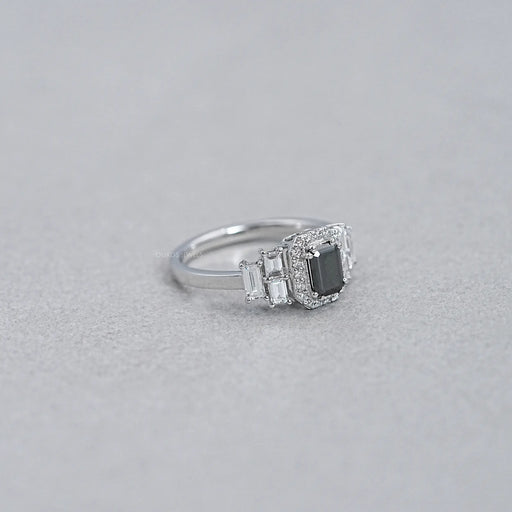 Black Emerald Cut Accent Diamond Engagement Ring Rings