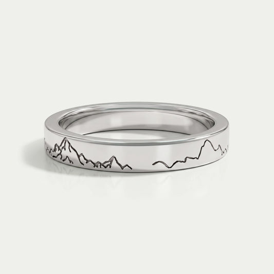 Mountain Pattern Engraved Unisex Band Rings