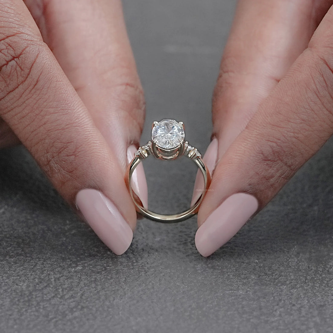 Moval Cut Accent Diamond Engagement Ring
