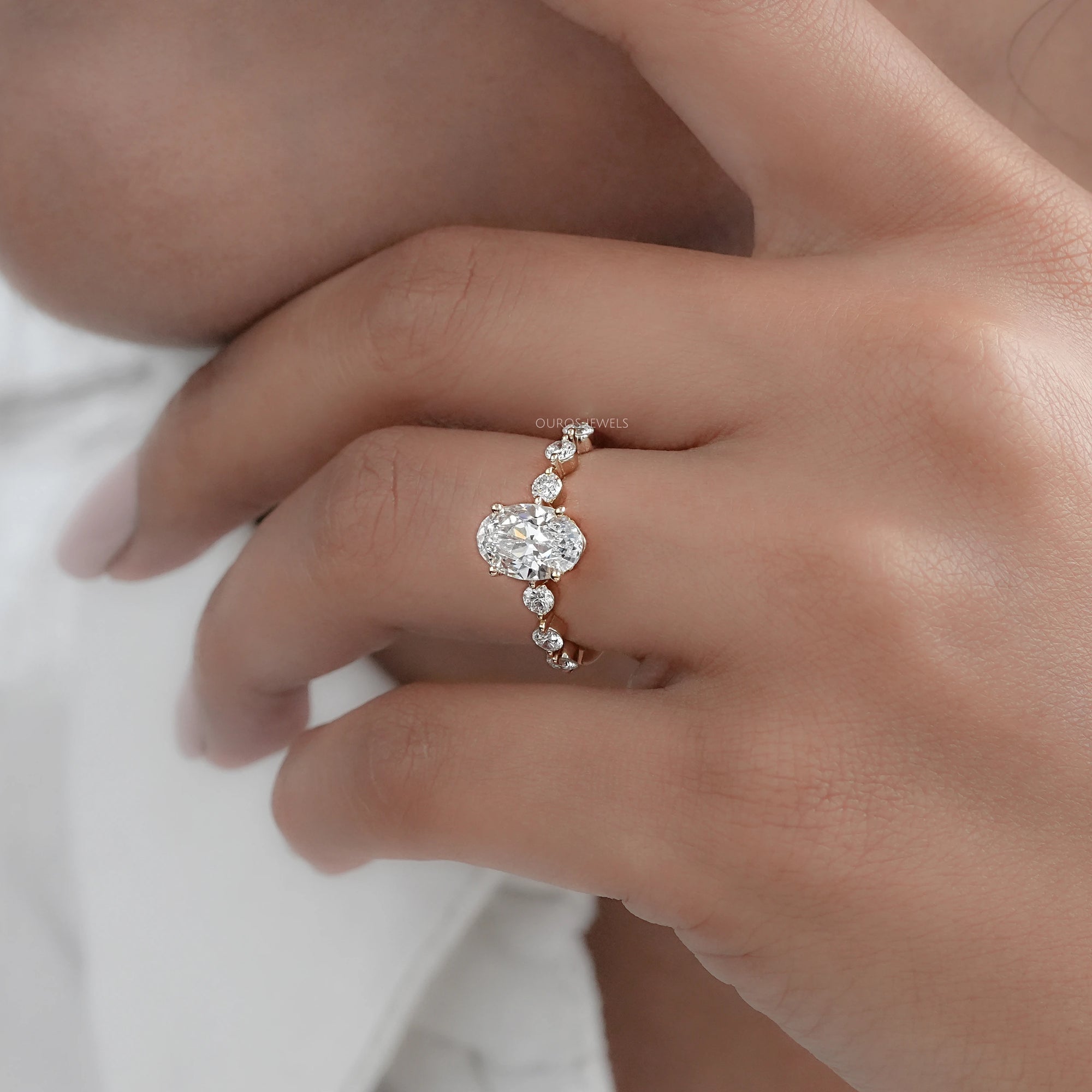 Old Mine Moval Cut Solitaire Accent Engagement Ring Ring