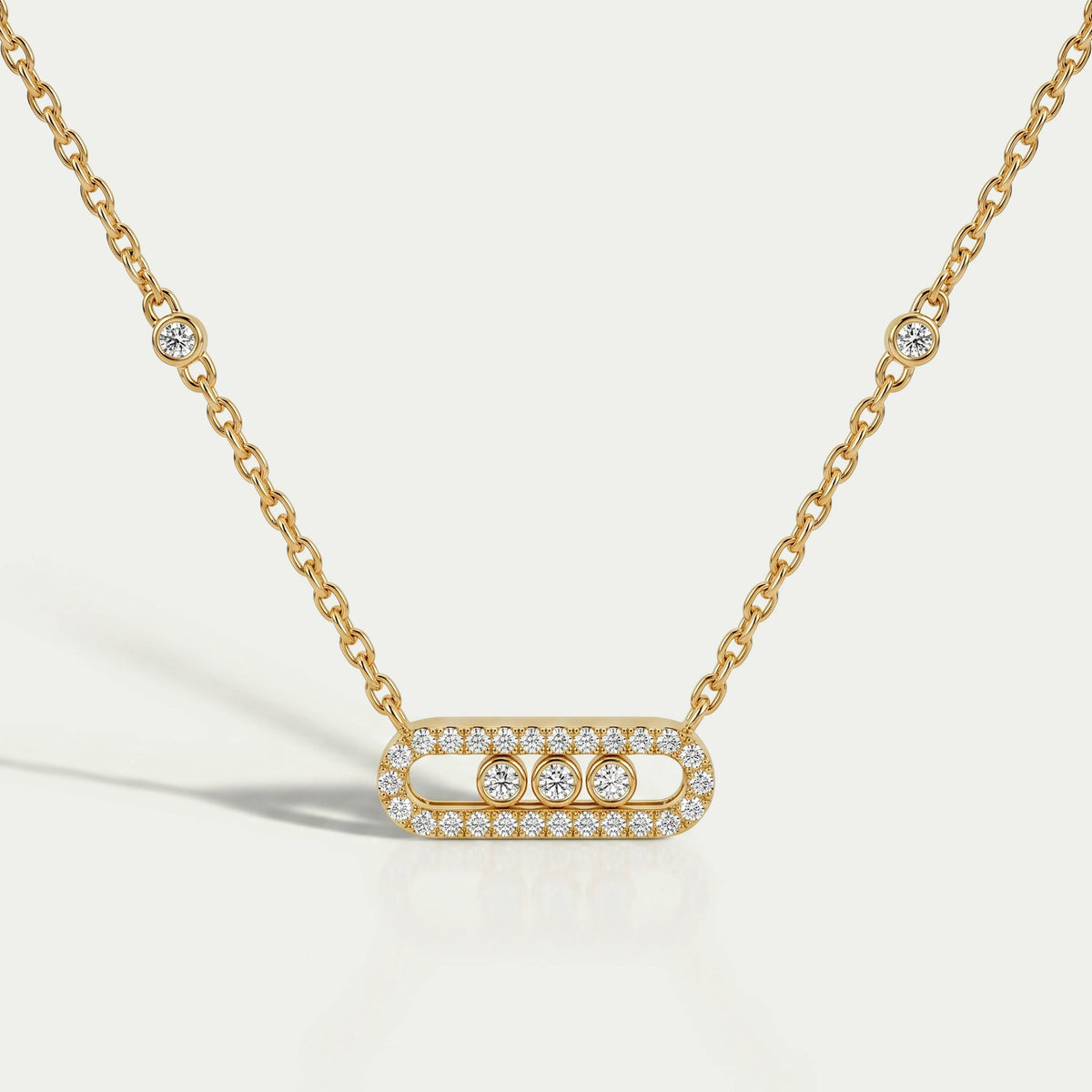 Movable Lab Diamond Paperclip Pendant Necklaces