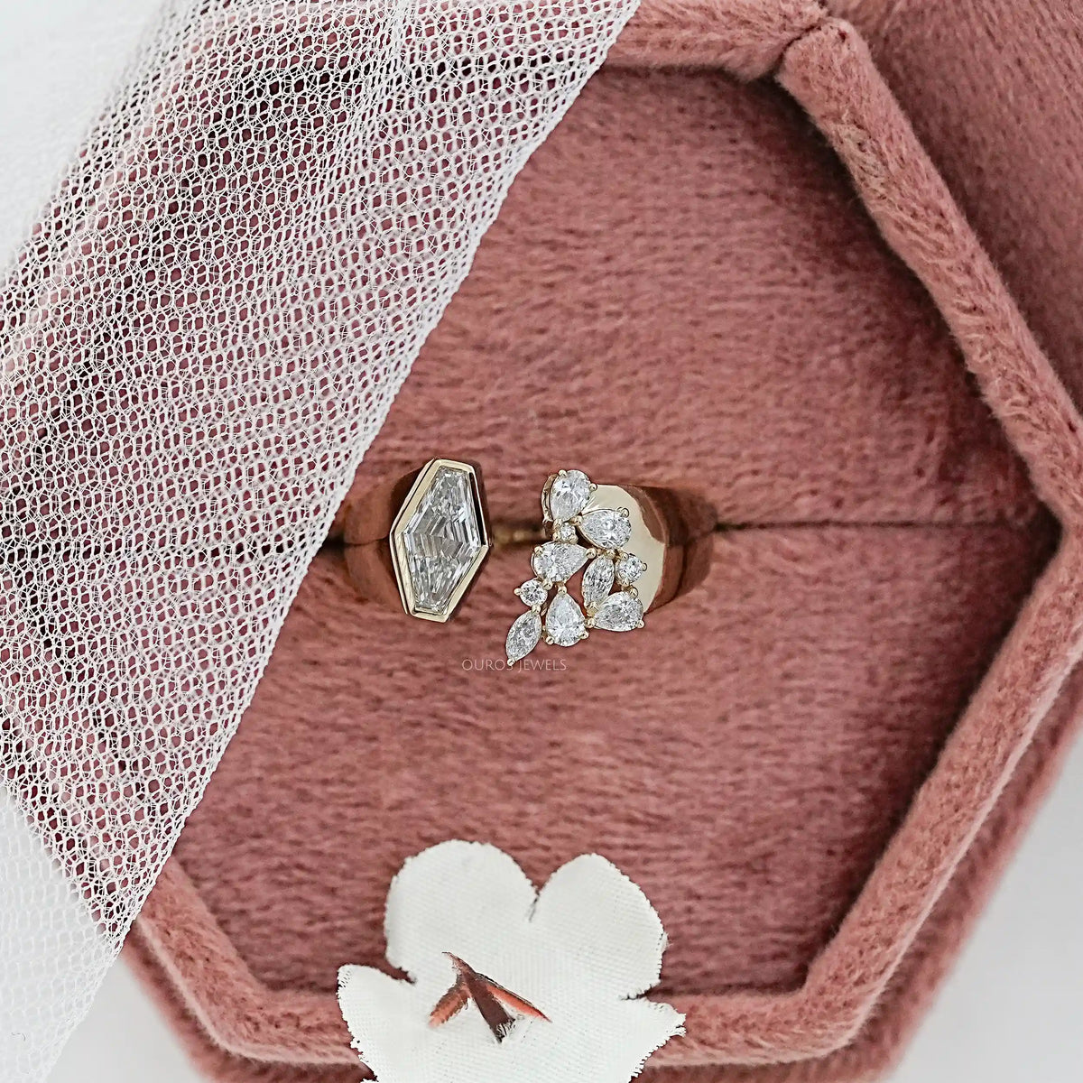 Lozenge Cut Bezel Cluster Wide Open Ring