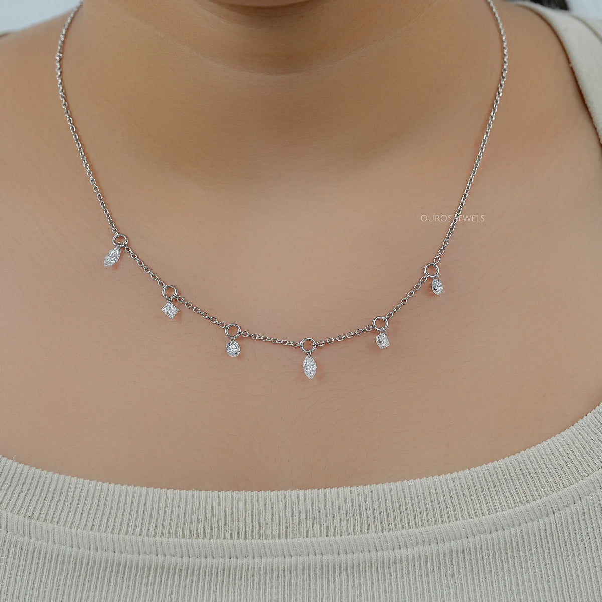 Multi Shape Lab Diamond Station Necklace