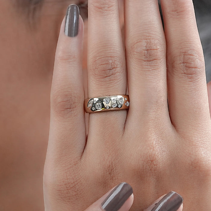 Wide Yellow Gold Flush Set Diamond Wedding Band Rings