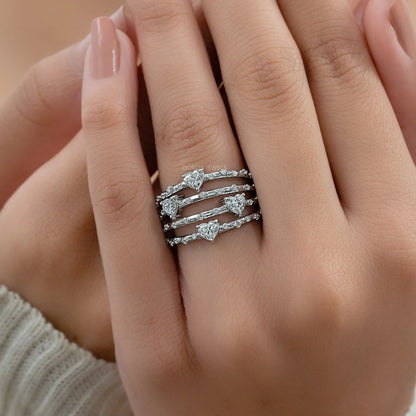 Multi Row Heart Diamond Anniversary Ring Ring