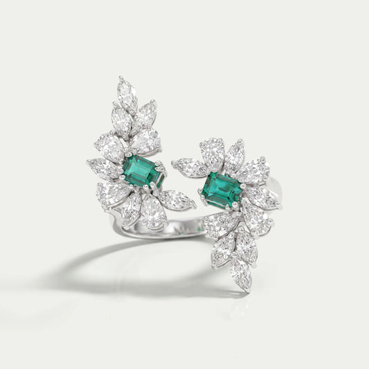 Multi-Shape Lab Diamond and Emerald Bypass Ring Ring