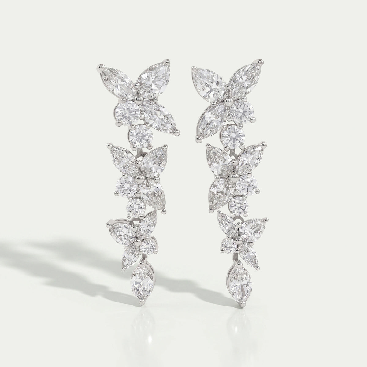 Multi Shape Diamond Dangle Drop Cluster Earrings