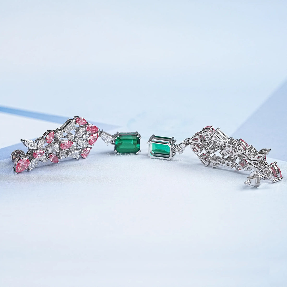 Green Gemstone Multi Shape Cluster Dangle Earrings