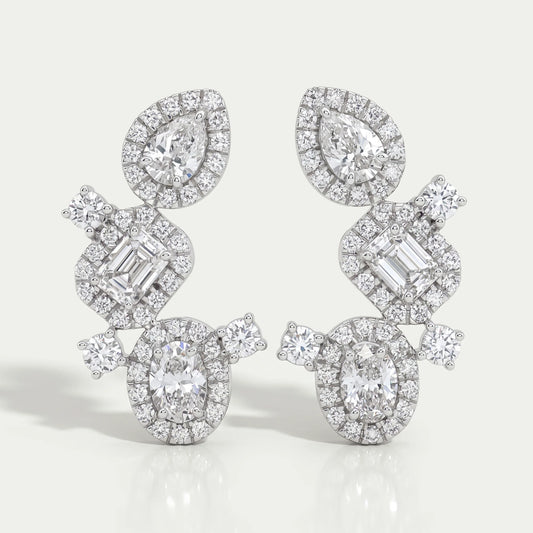 Multi Shape Halo Diamond Drop Earrings