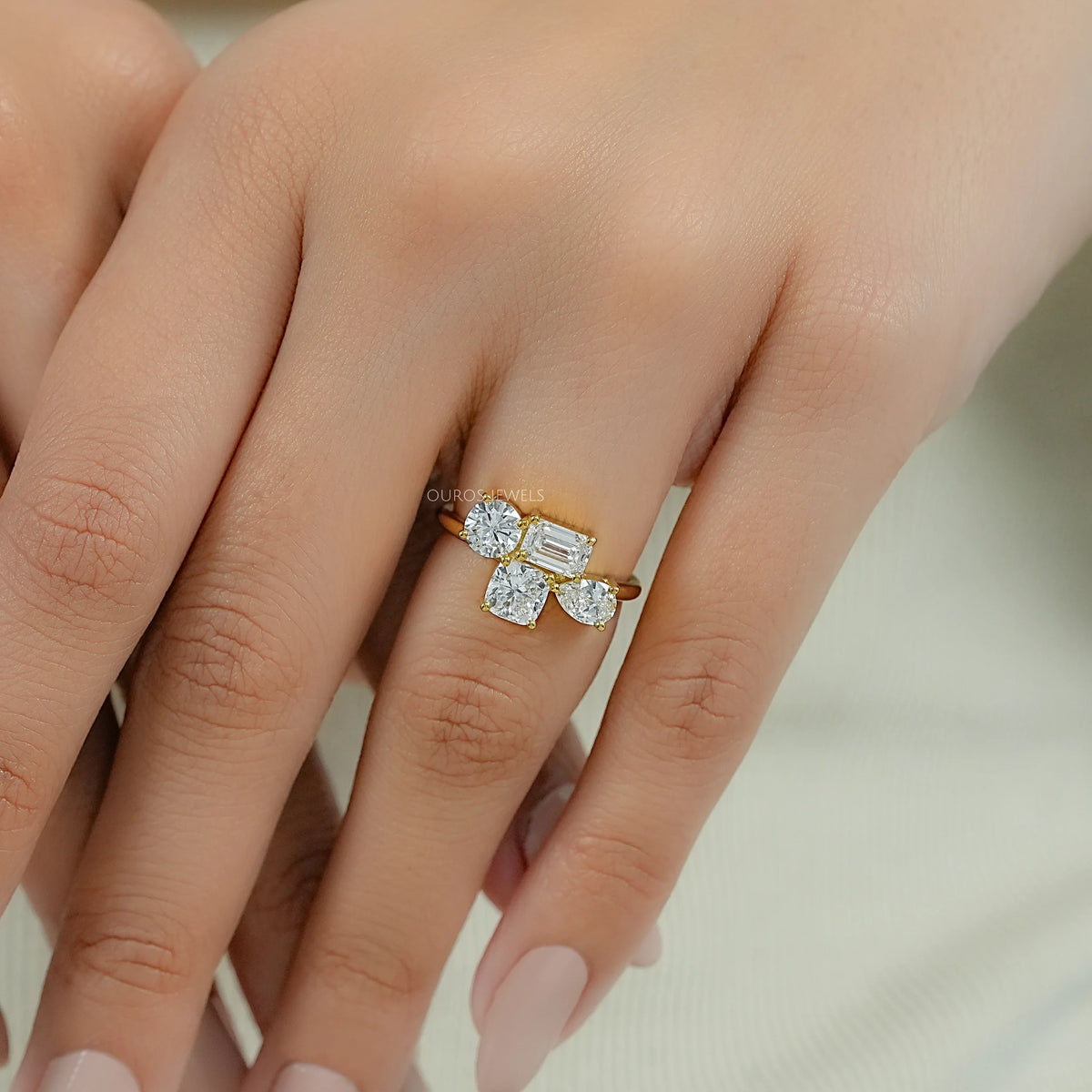 Multi Shape Lab Diamond Cluster Engagement Ring Ring