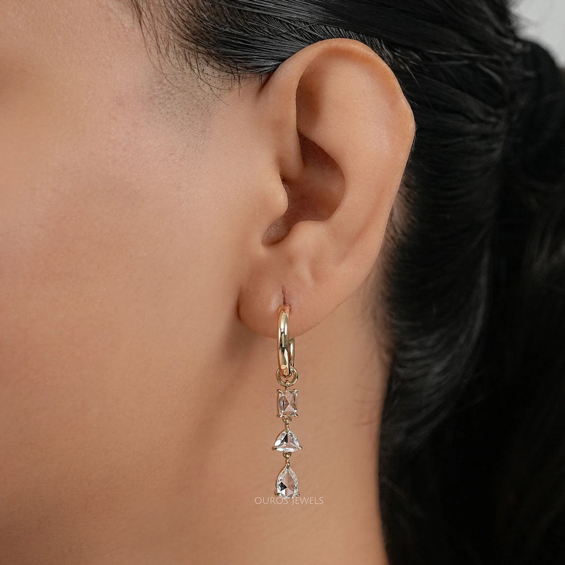 Multi Shape Rose Cut Diamond Hoop Earrings Earrings
