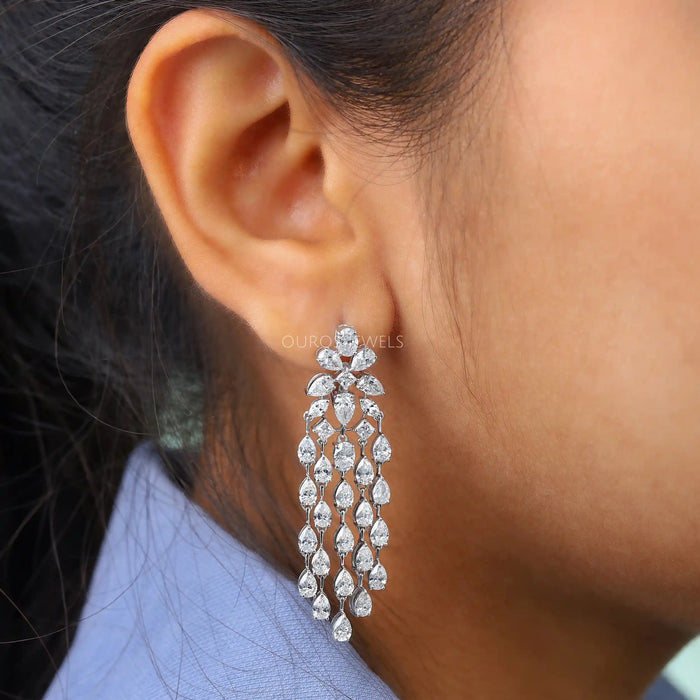 Multi-Shaped Lab Diamond Tassel Chandelier Earring
