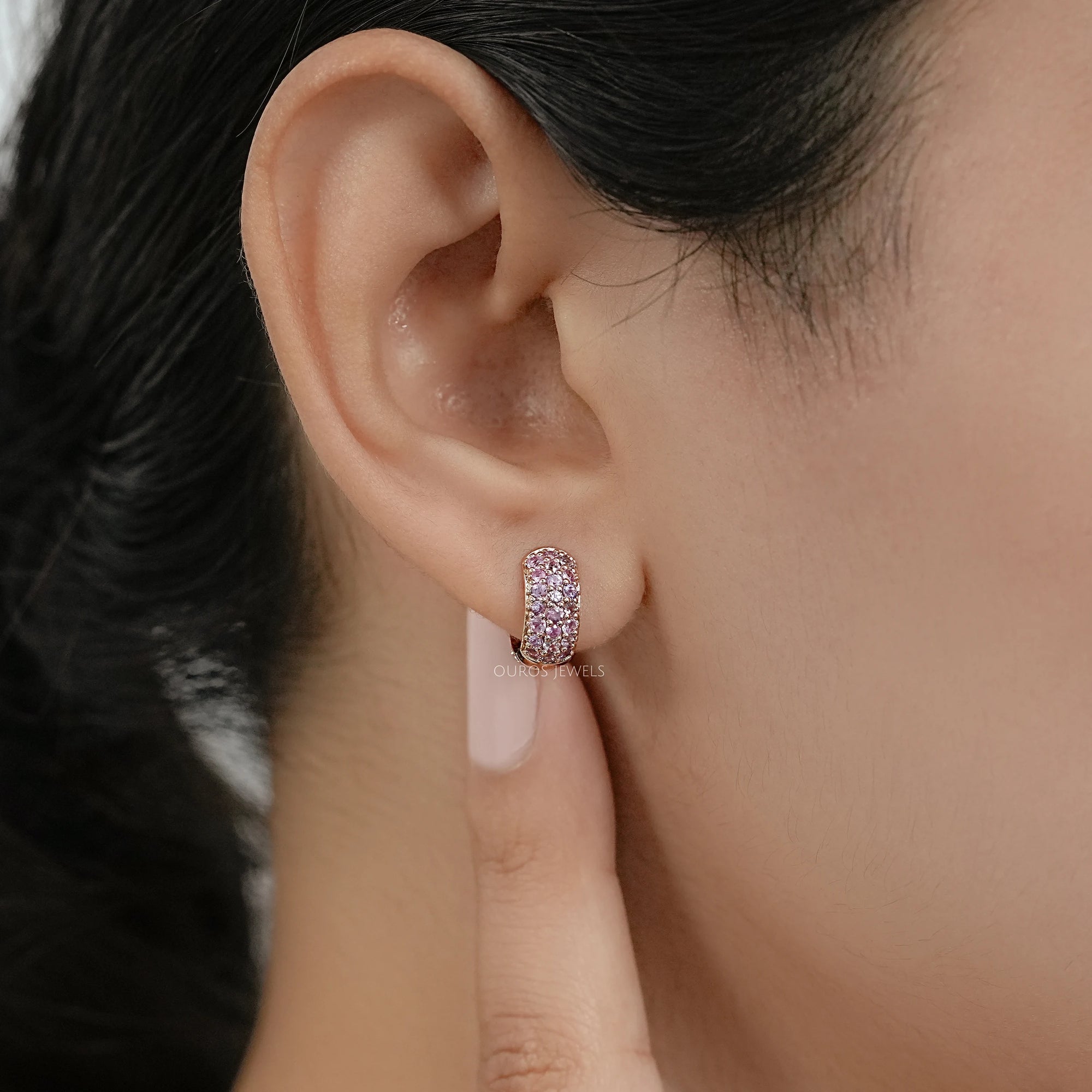Natural Gemstone Pave Huggie Hoop Earrings Earring