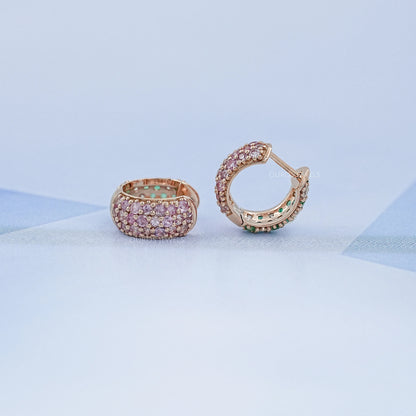 Natural Gemstone Pave Huggie Hoop Earrings Earring