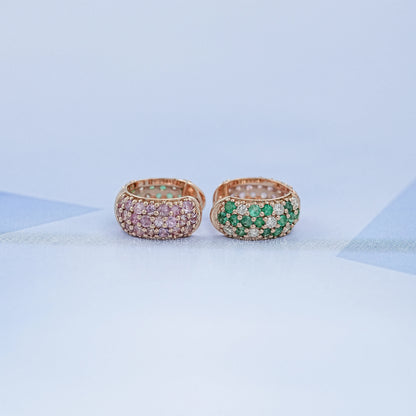 Natural Gemstone Pave Huggie Hoop Earrings Earring