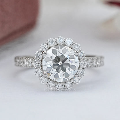 Old European Round Cut Accent Halo Engagement Ring Ring
