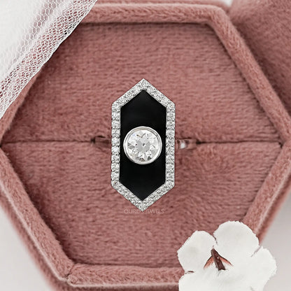 OEC Round Diamond Halo Black Enamel Ring Rings