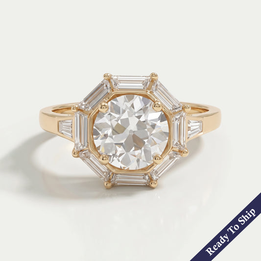 Old European Round Cut Lab Grown Diamond Halo Ring Ring