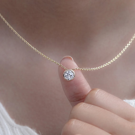 Old European Round Lab Diamond Solitaire Bezel Pendant Necklaces