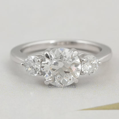 Old European Round Cut Three Stone Engagement Ring Rings